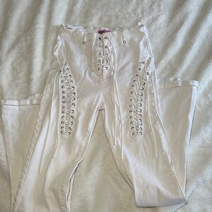 Edikted White Lace-Up Women's Pants